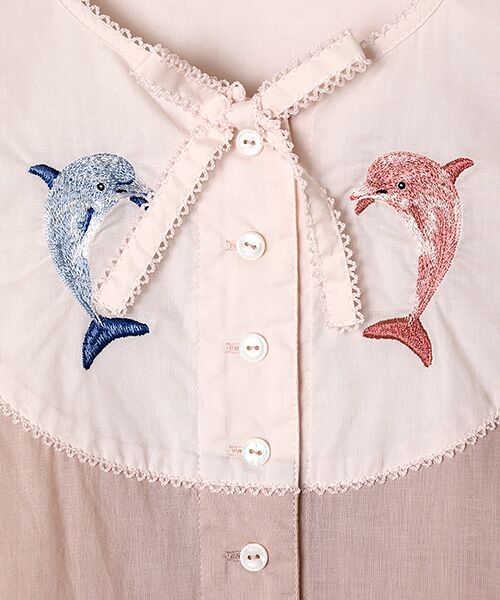 セール】 いるか刺繍入りワンピース （ロング・マキシ丈ワンピース