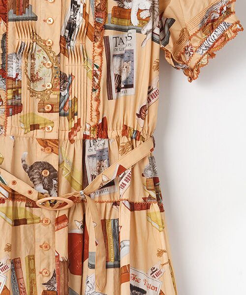 セール】 書斎の猫たちプリントワンピース （ロング・マキシ丈