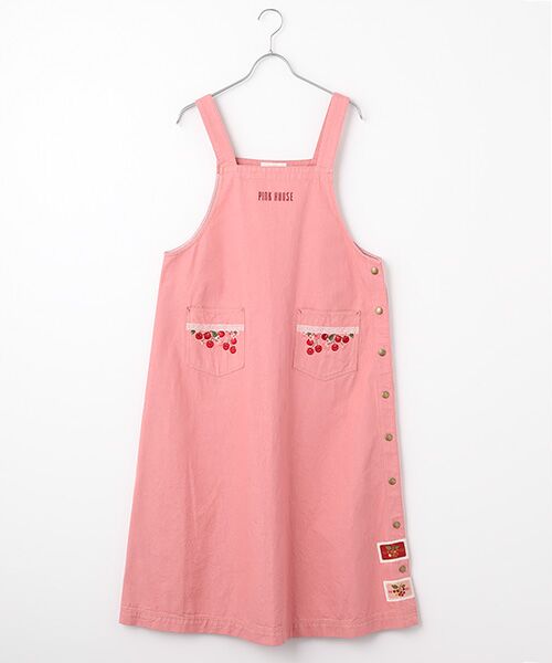 チェリー刺繍使いデニムジャンパースカート （サロペット