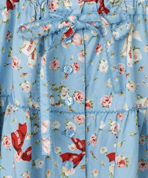 バラとリボンプリントパッチワーク吊りスカート （ロング・マキシ丈