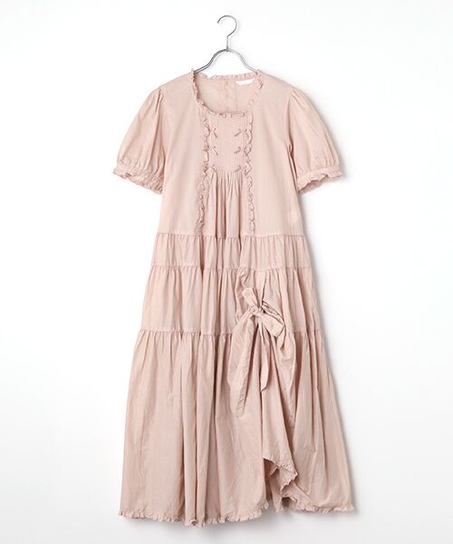 たくし上げリボン付きローンワンピース （ロング・マキシ丈ワンピース