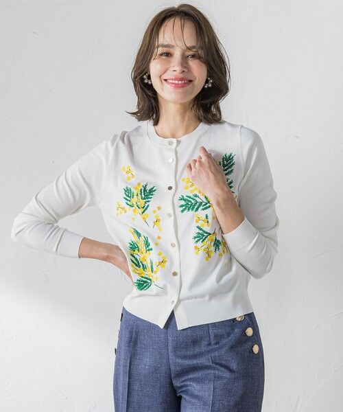セール】 ミモザ刺繍カーディガン≪手洗い可能≫ （カーディガン