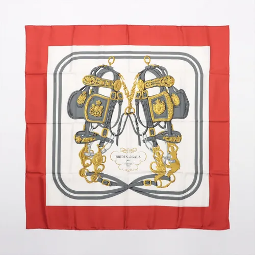 エルメス カレ90 BRIDES de GALA 式典用馬勒 シルク スカーフ レッド