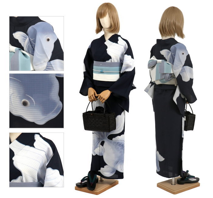 楽天市場】人気ブランド「撫松庵」浴衣 - 絵羽金魚（濃紺/108-337-085