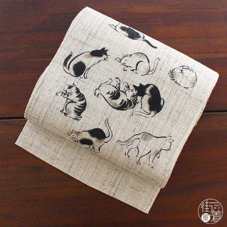 楽天市場】＼スーパーSALE開催中!／[本麻] 夏名古屋帯 墨猫 (麻/墨黒色