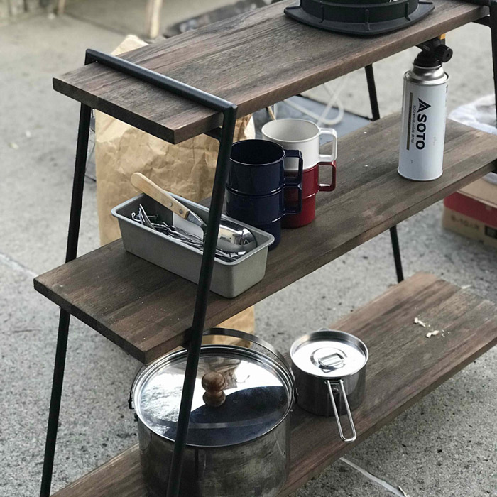 アイアンラック スチールラック 飾り棚 レッグ ラック 3段 天然木