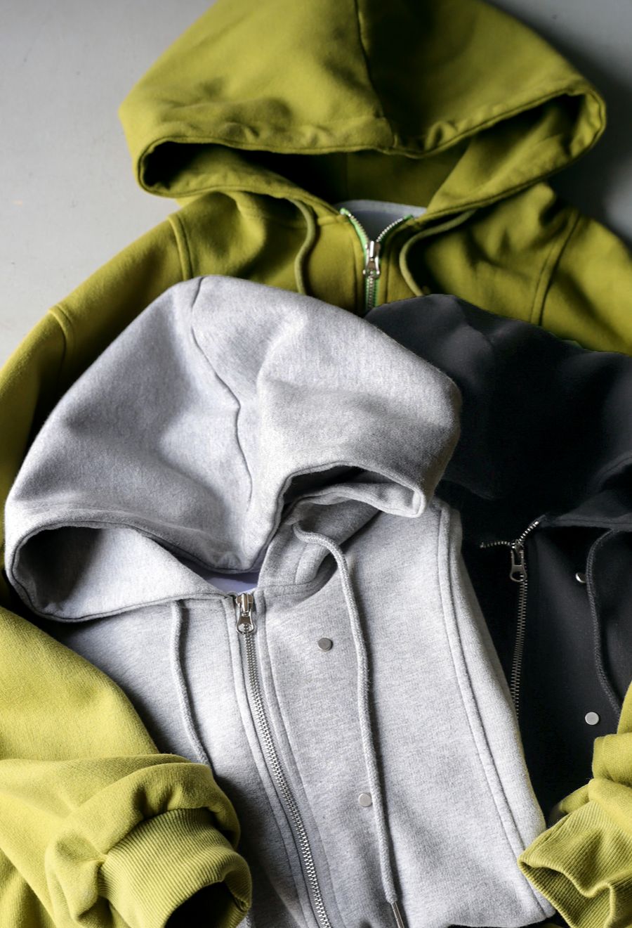 ダブルジップ フーディ パーカー ユニセックス 長袖 送料無料・メール