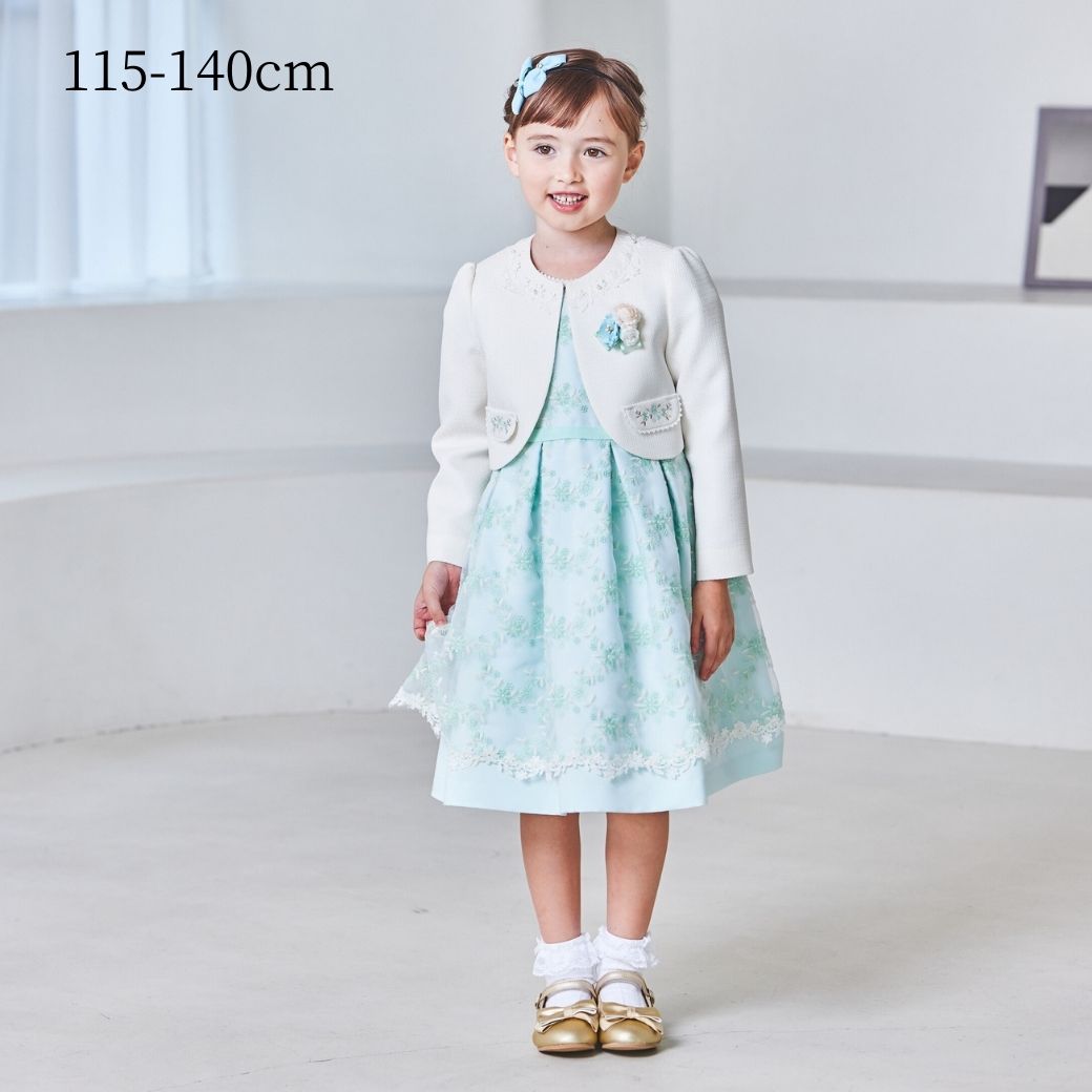 刺繍ボレロミントフラワーアンサンブル 115 120 130 140cm (8501-7301