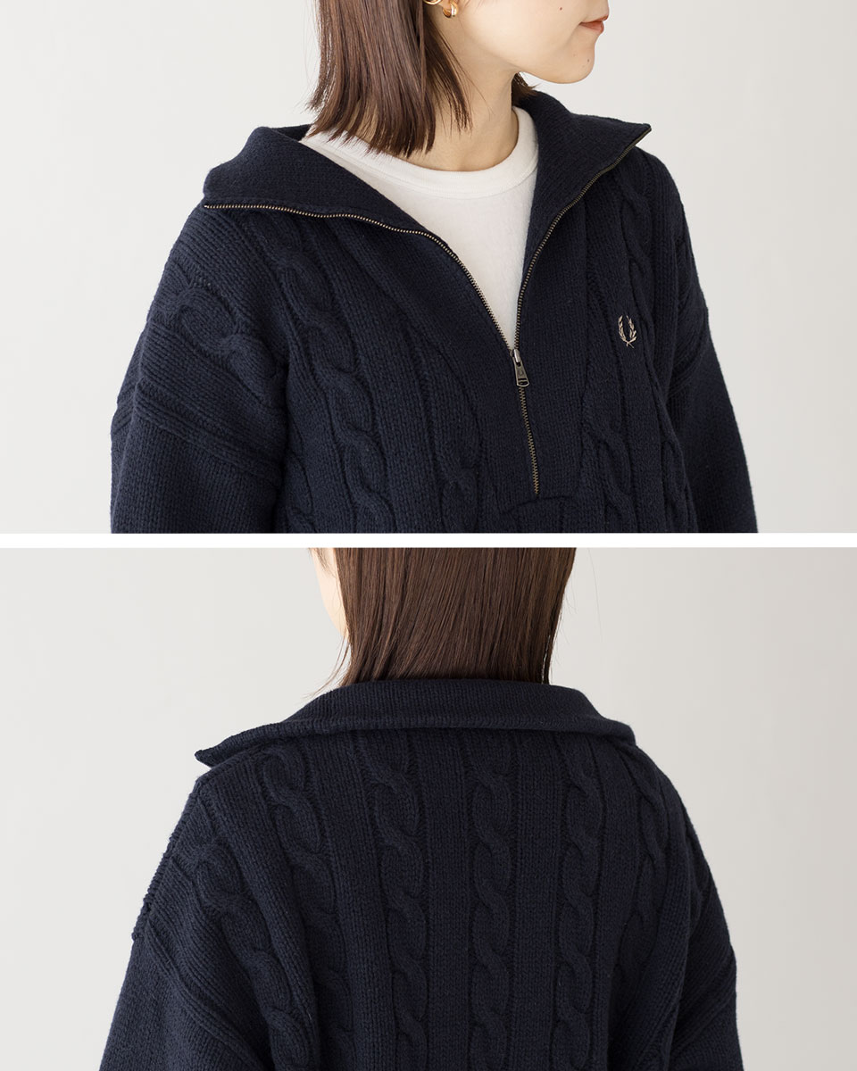 フレッドペリー ハーフジップ ケーブル ニット ジャンパー FRED PERRY