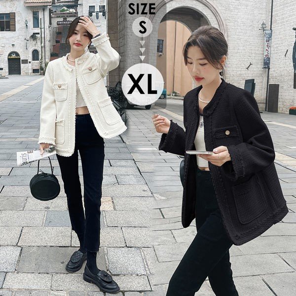 楽天市場】ツイードジャケット レディース ノーカラー ライトアウター