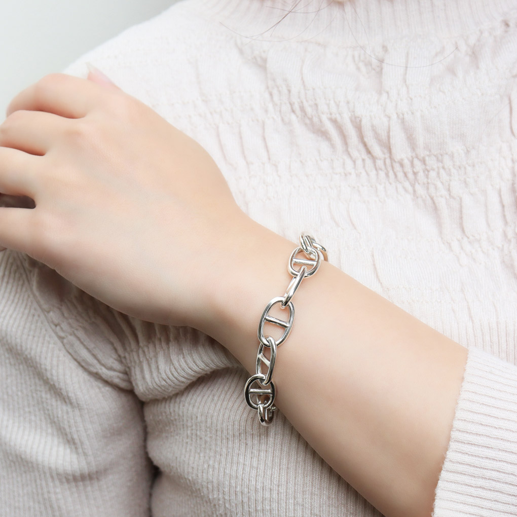 シルバー925 アンカーチェーン ブレスレット シルバー マンテル Tバー