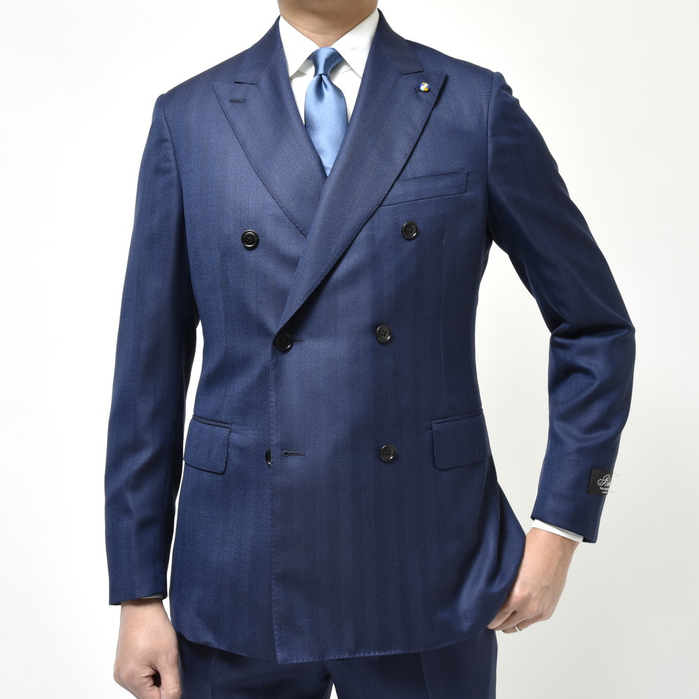 Belvest（ベルベスト）ウールヘリンボーン6B1プリーツダブルスーツ