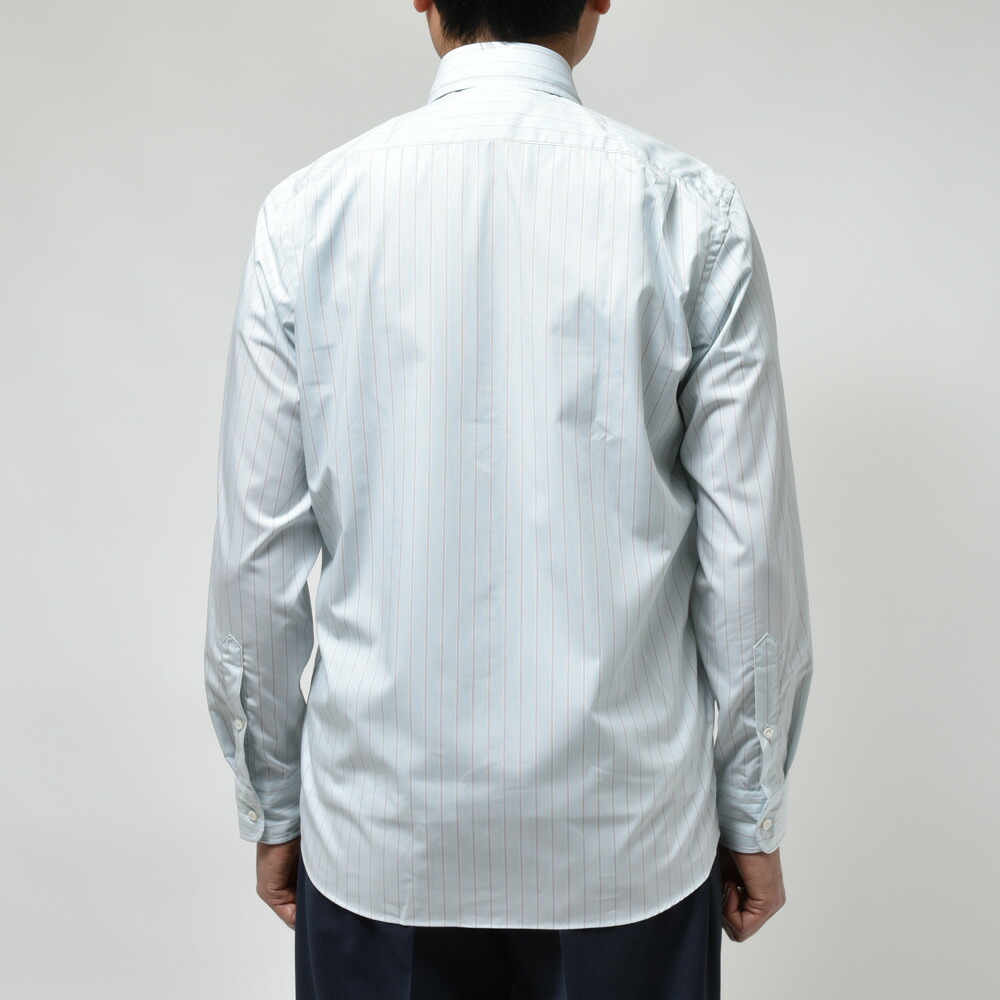 HUSBANDS（ハズバンズ）コットンポプリンストライプワイドカラーシャツ