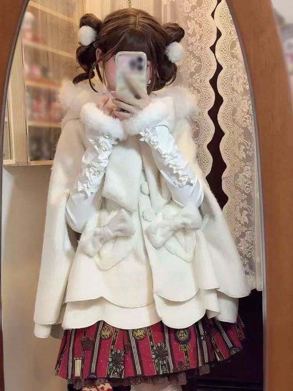 楽天市場】ポンチョコート ロリータ うさ耳フード リボン もこもこ 冬