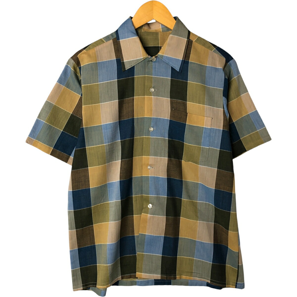 古着 70年代 半袖 チェックシャツ ボックスシャツ メンズM相当