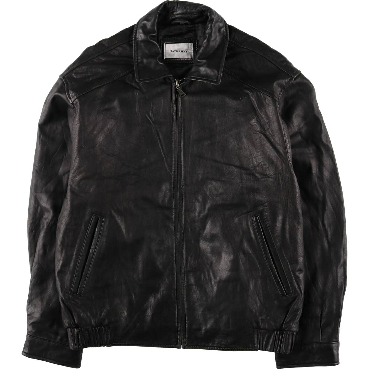 古着 HATHAWAY スイングトップタイプ 中綿入り レザーブルゾン メンズL