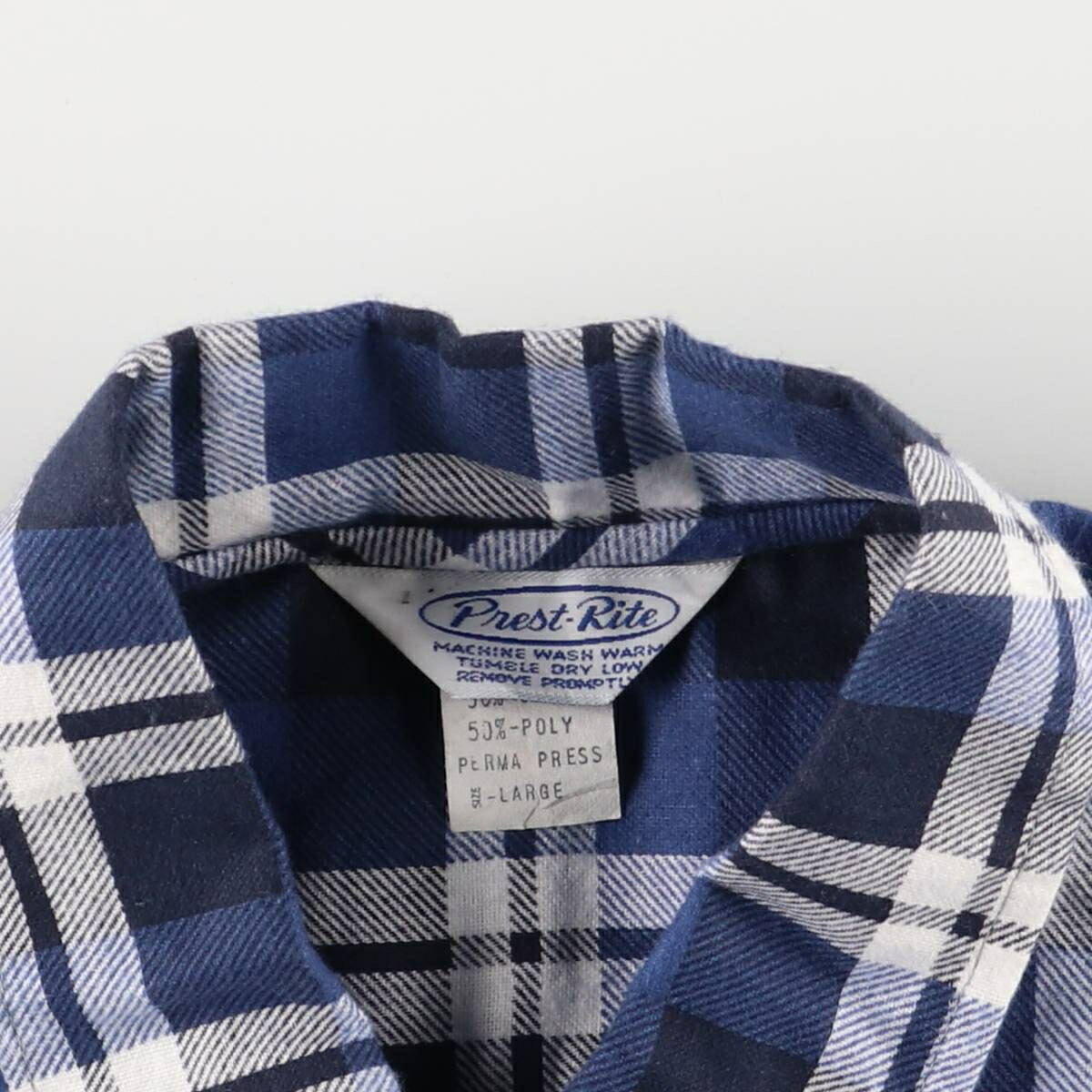 古着 70年代 Prest-Rite 長袖 プリントネルチェックシャツ メンズL相当