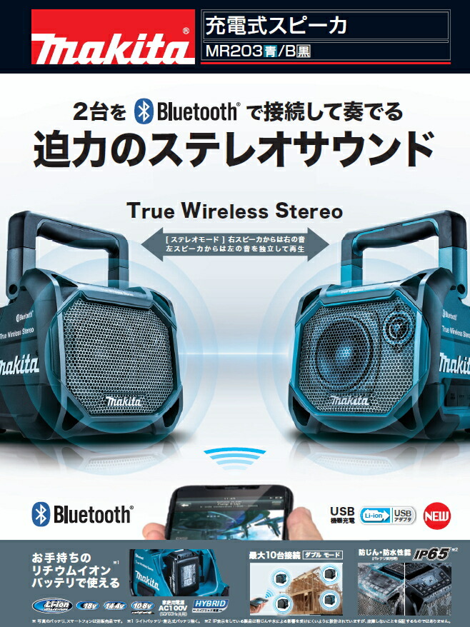 楽天市場】マキタ 充電式スピーカー MR203(青)/MR203B (黒