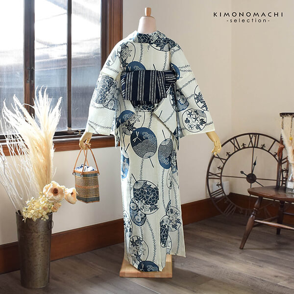 浴衣 レディース 単品 お仕立て上がり浴衣 綿絽浴衣「うちわ 薄