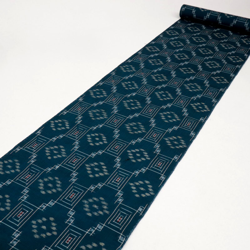 楽天市場】反物 民芸『琉球絣』御絵図 幾何学模様 絣 木綿 藍色 青緑系