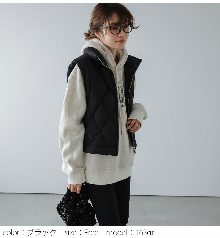 ダウンベスト 2way リバーシブル キルティング アウター フード