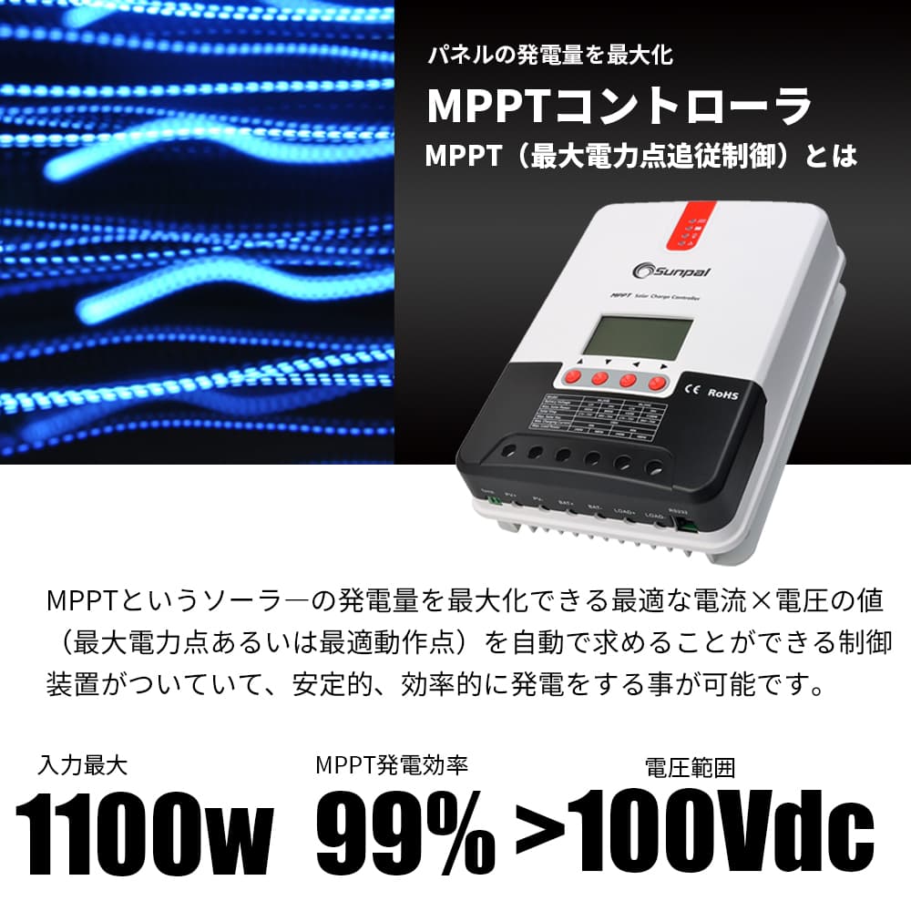 楽天市場】MPPTソーラーチャージコントローラ 40A 12V/24V兼用 100VDC