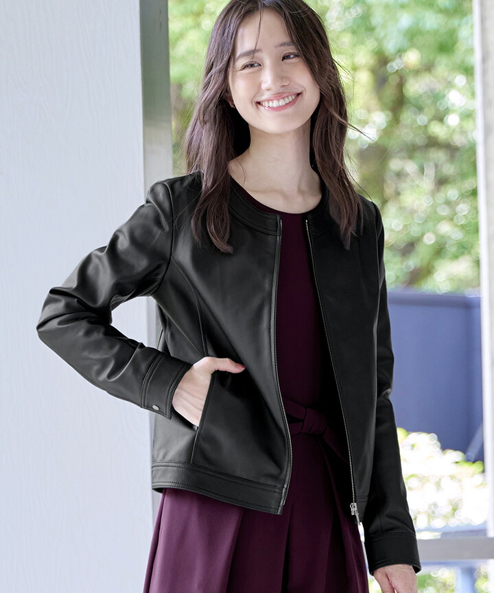 楽天市場】ノーカラーレザージャケット レディース ジャケット