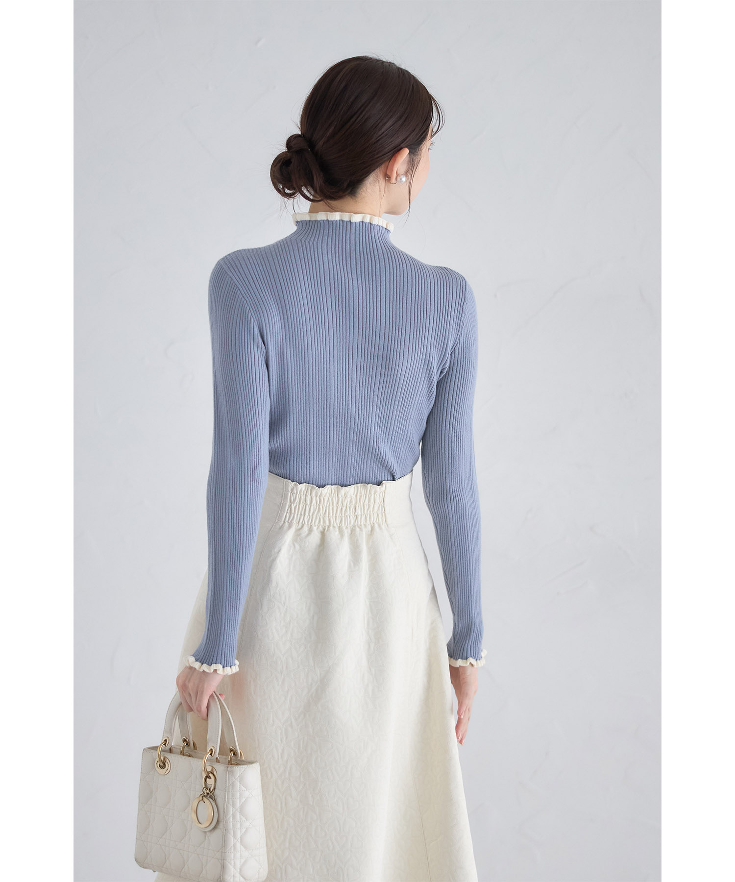 フリル配色マシュマロタッチリブニットプルオーバー