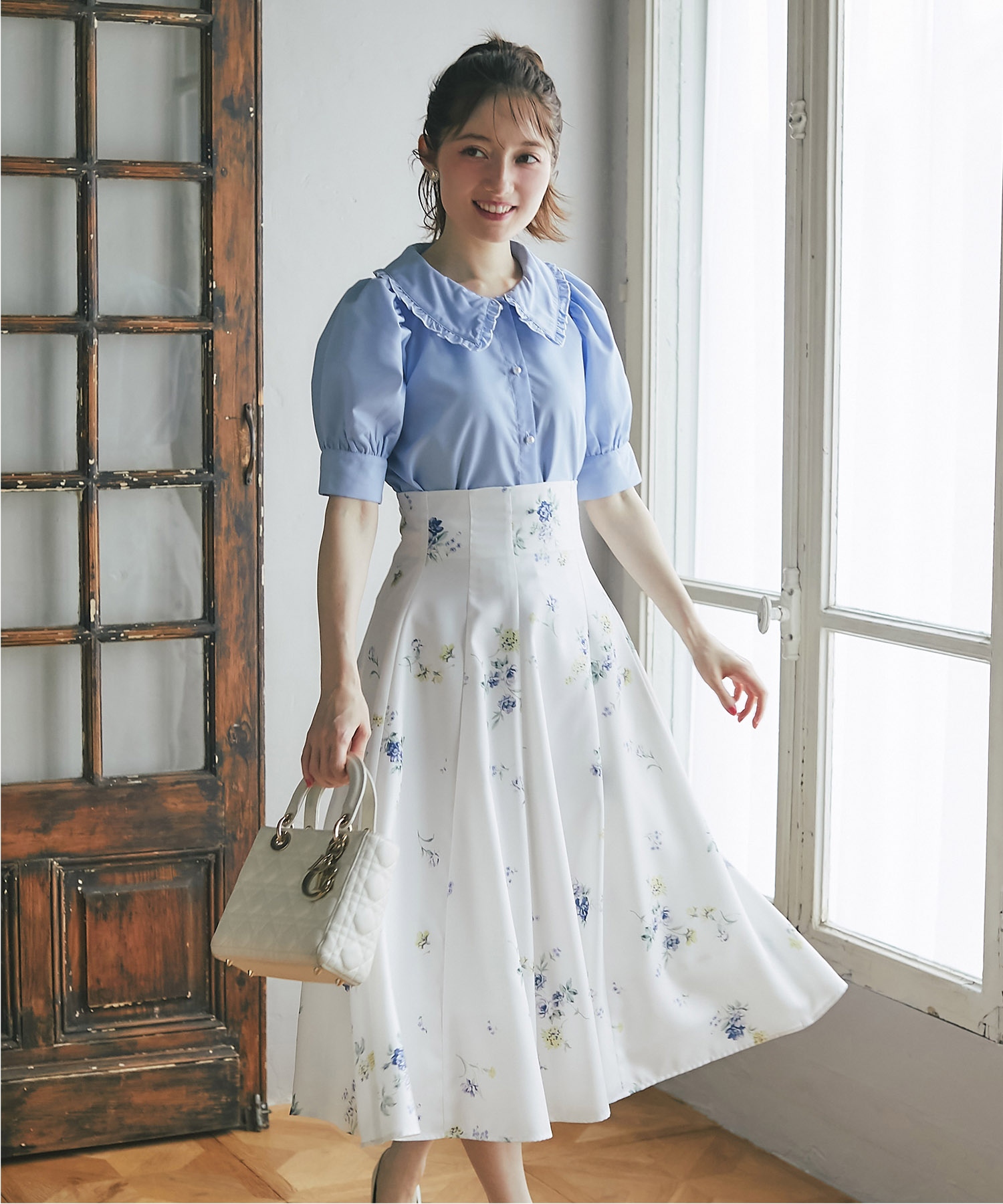 フラワープリントハイウエストフレアスカート