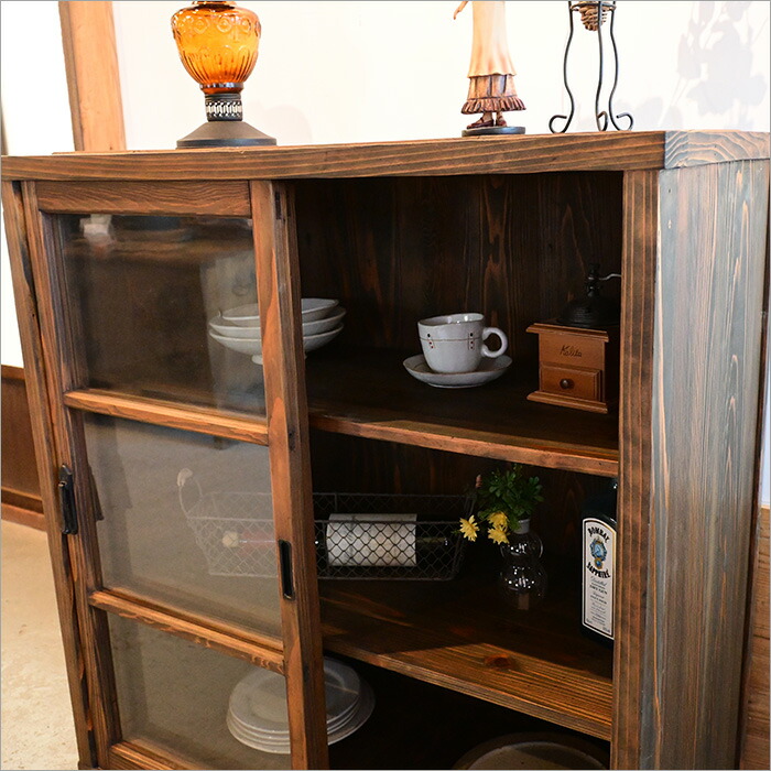 楽天市場】昭和 レトロガラス キャビネット 飾り棚 食器棚 無垢材 欅天
