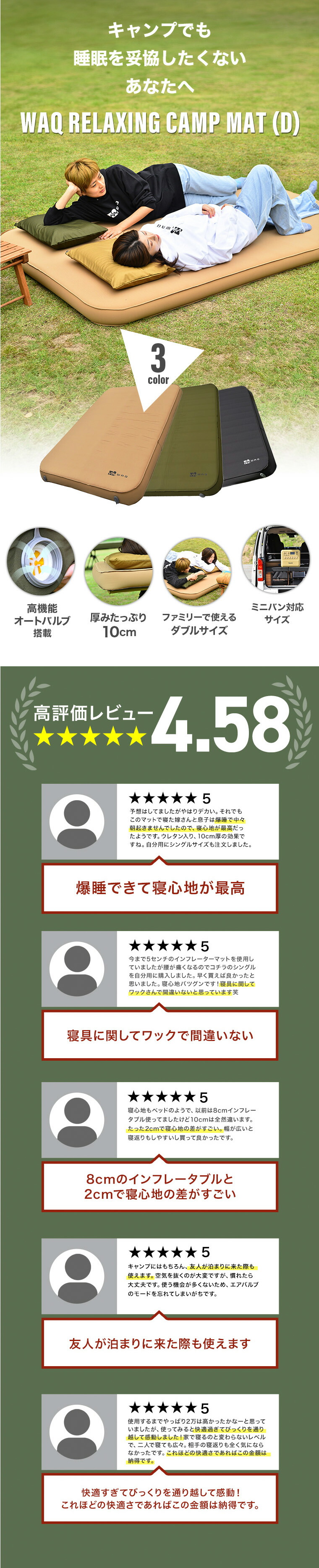 楽天市場】【スーパーSALE20%OFF】WAQ RELAXING CAMPMAT ダブルサイズ