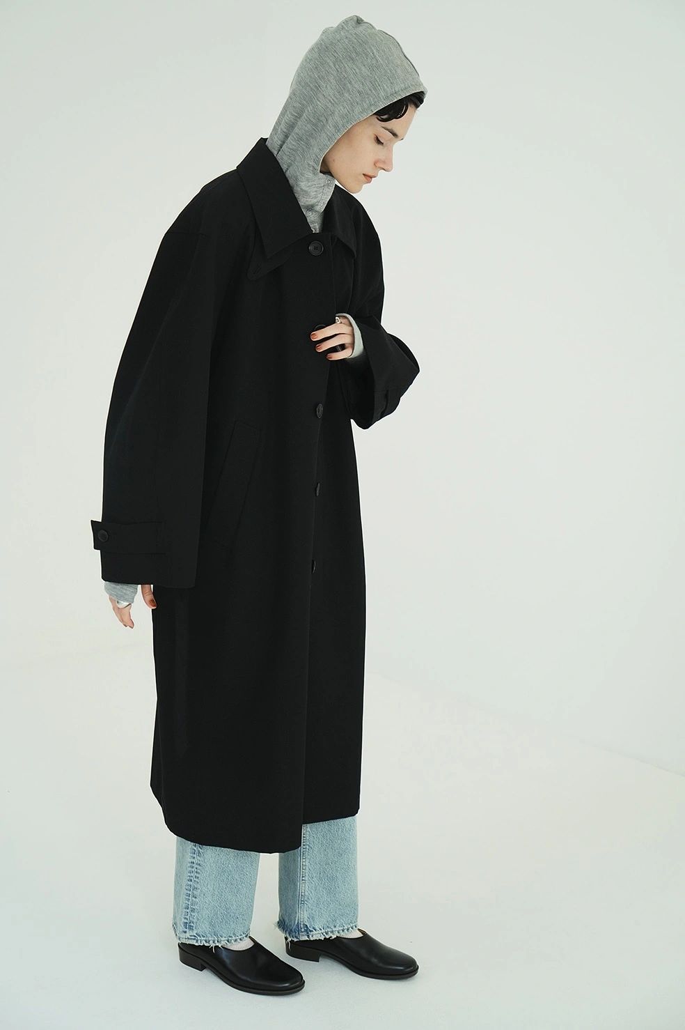 CLANE - ステンカラーコート - BULKY LINE STAIN COAT (BLACK
