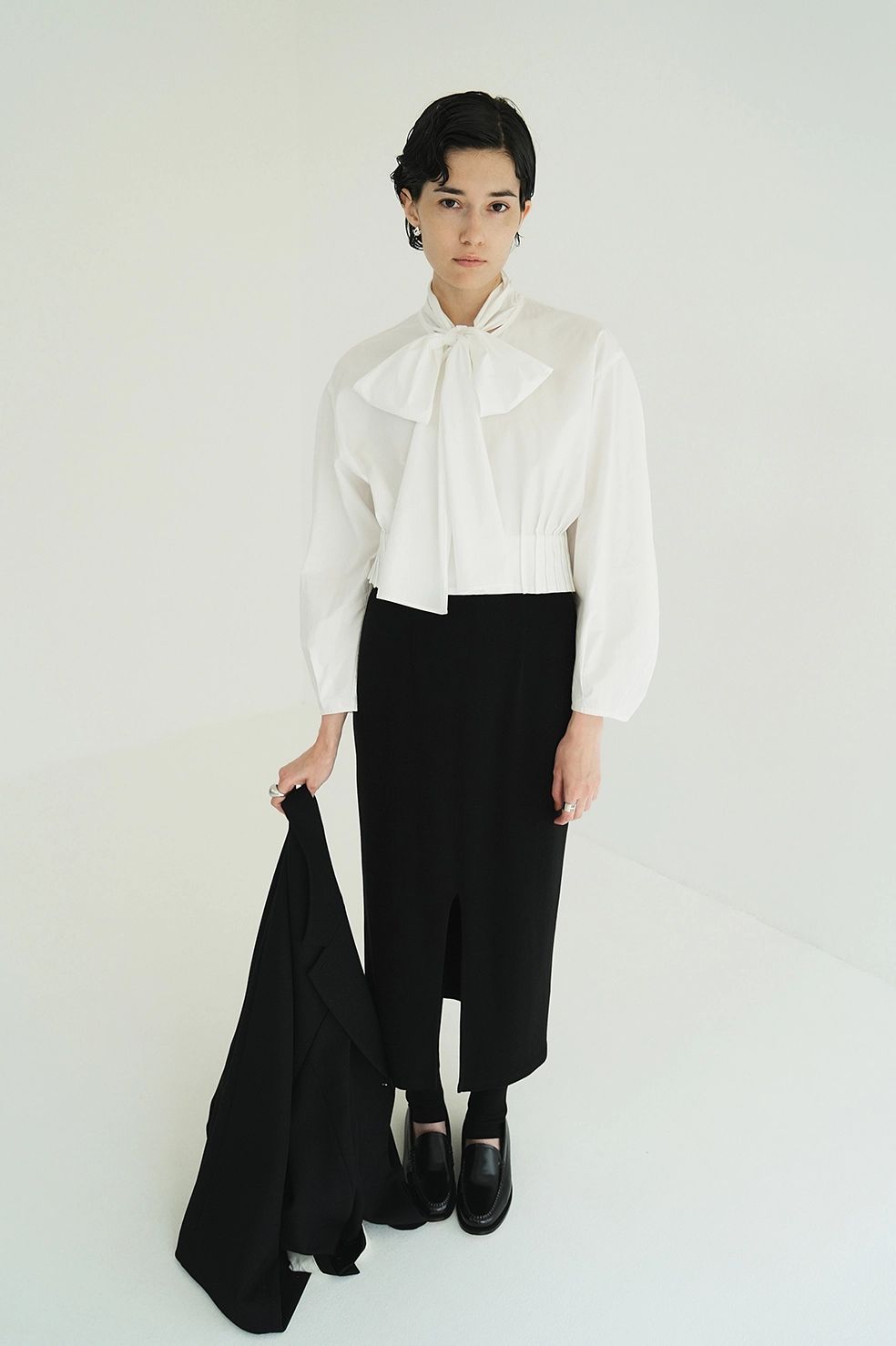 CLANE - リボンジップシャツ - RIBBON ZIP SHIRTS - WHITE | ADDICT