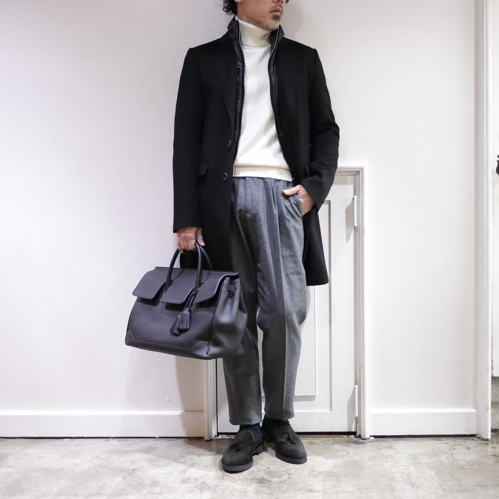 HERNO - ヘルノ カシミア チェスターコートを使用したドレカジスタイル