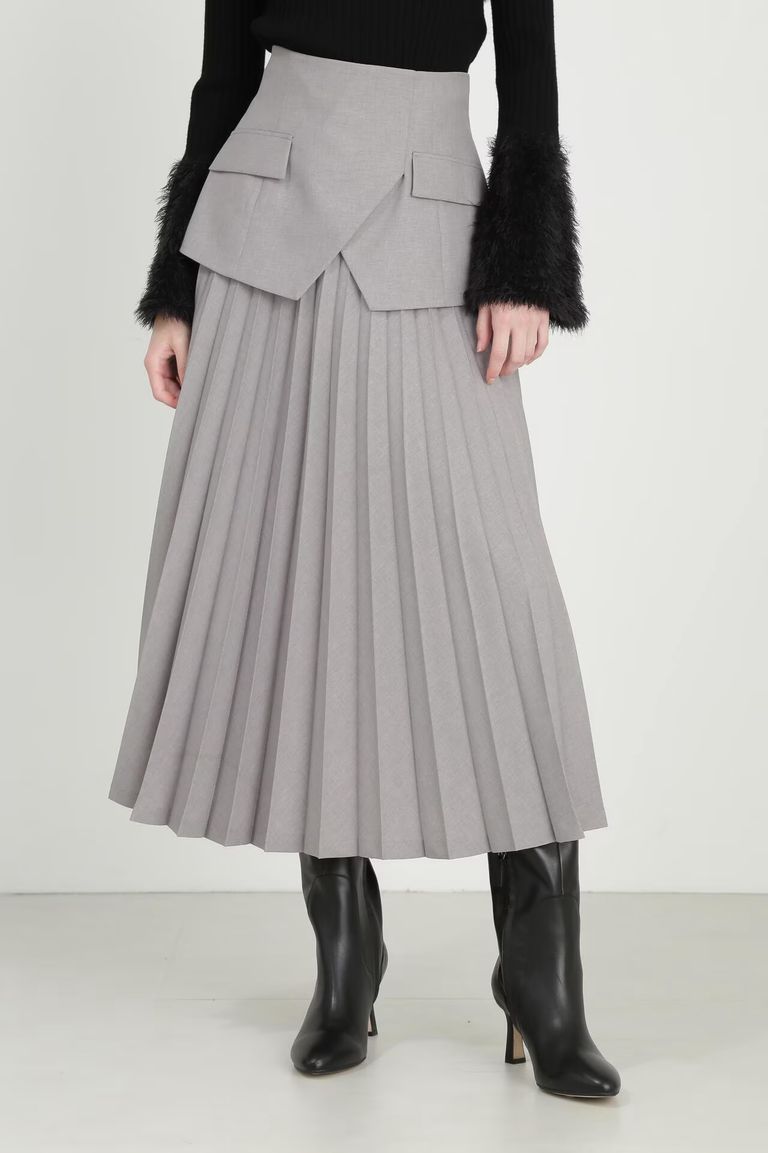 PINKY&DIANNE - コルセットプリーツスカート (グレー) / ポリエステル