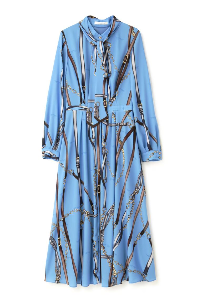 PINKY&DIANNE - スカーフプリントワンピース（ブルー）ポリエステル