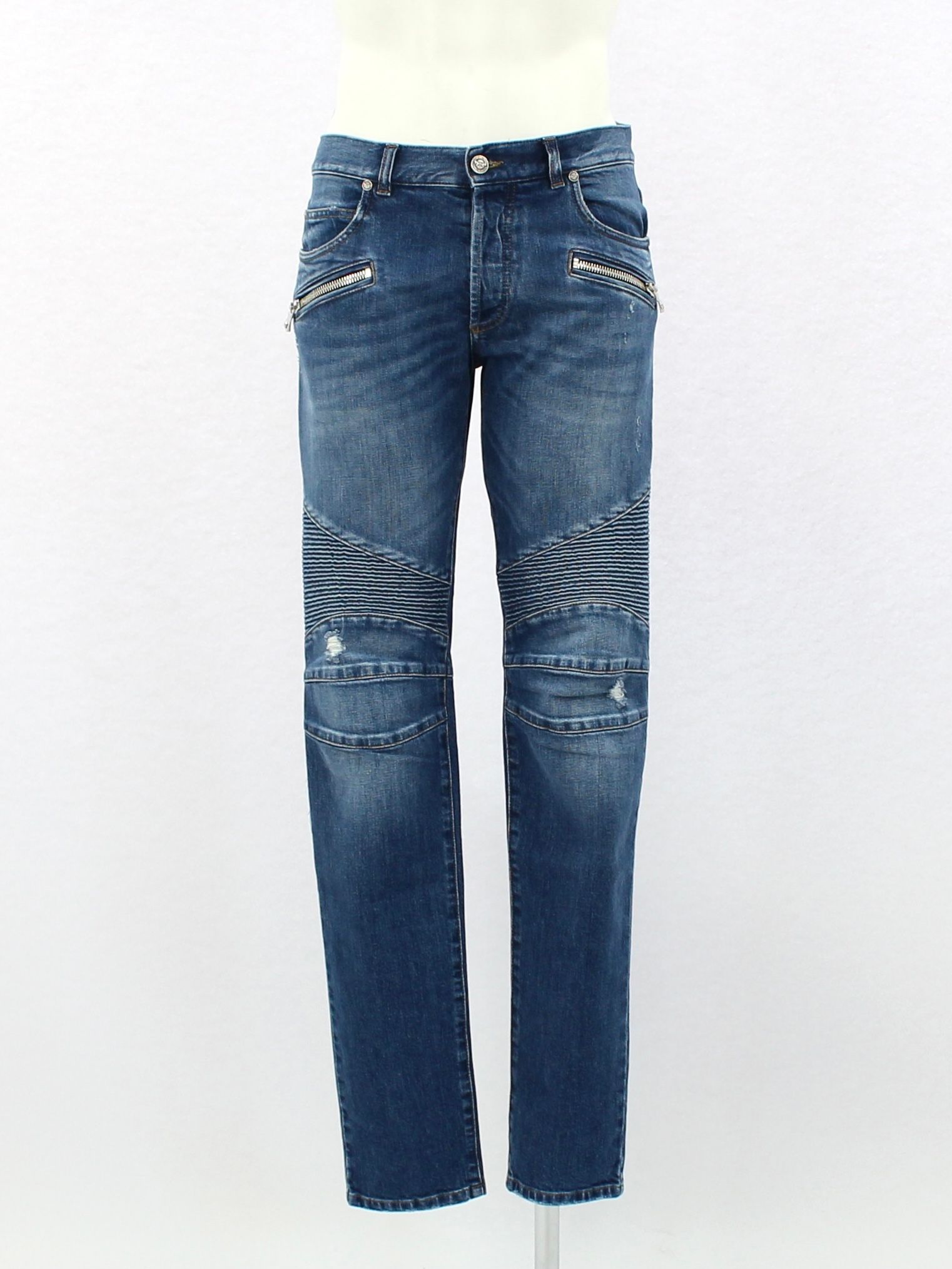 BALMAIN - ヴィンテージ ZIPバイカー デニムパンツ / BH2 PANTS DENIM