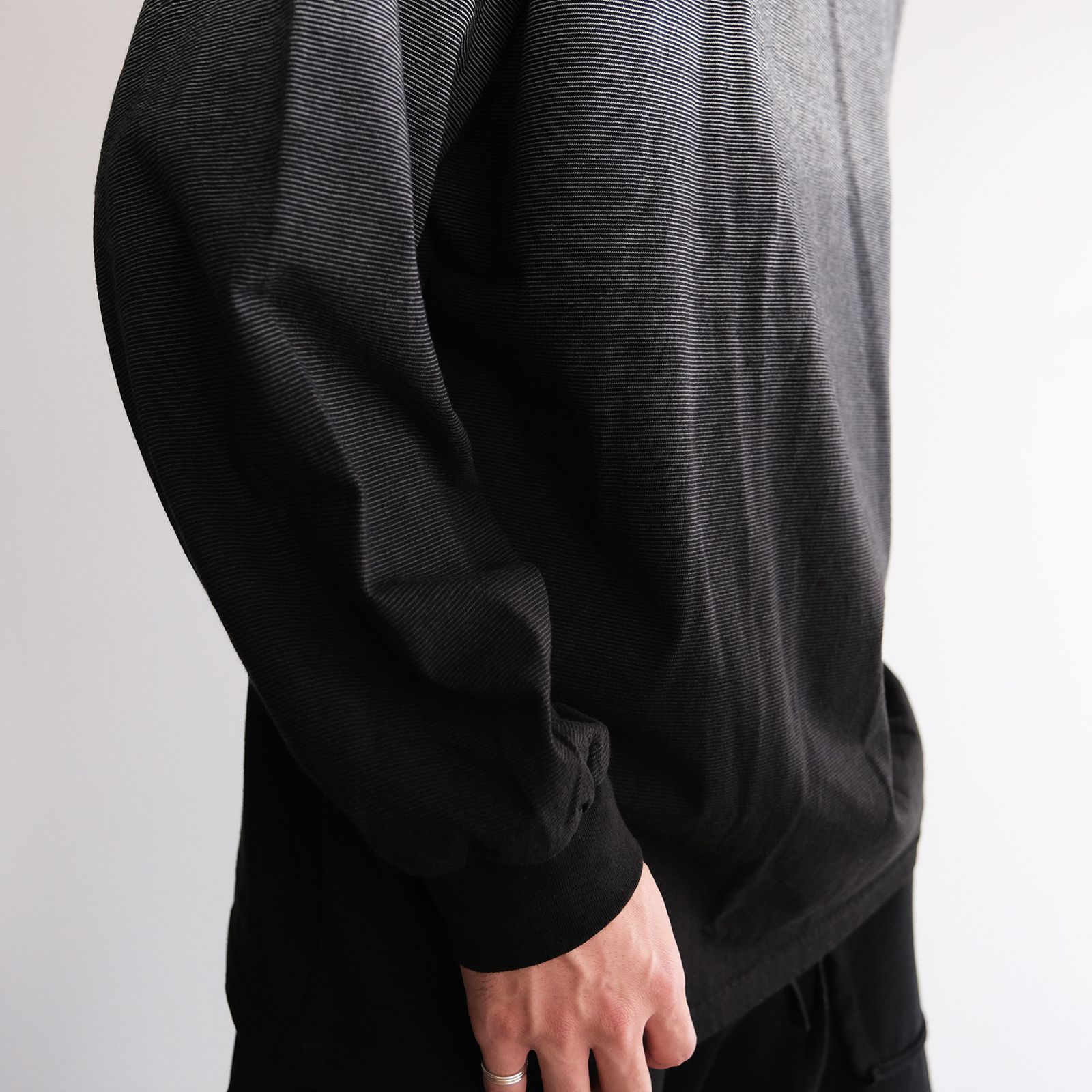 Graphpaper - Gradient Border L/S Tee -Tシャツ-（Black / ブラック