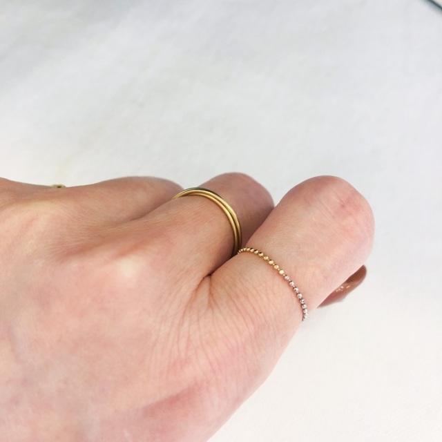 18金 Pt850プラチナ-華奢シンプルリング「バイカラー カットボール