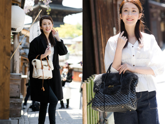 ラ・ジョア(La joie) ムートン×金襴バッグ Lサイズ 日本製