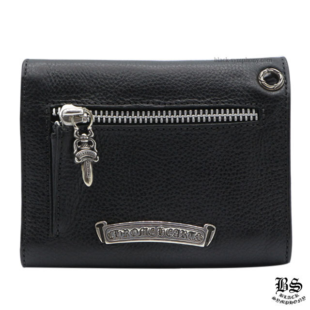 クロムハーツウェーブウォレットクロスボタンブラックヘビーレザー