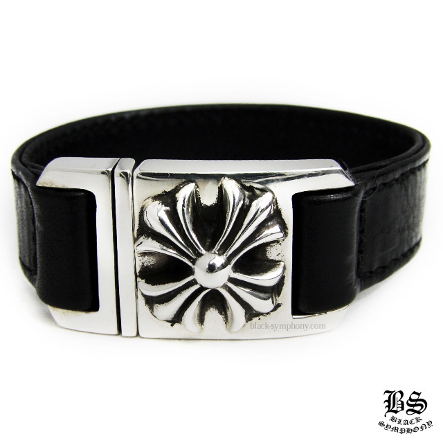 クロムハーツハーネスブレスレットCHプラスブラックレザー|クロム