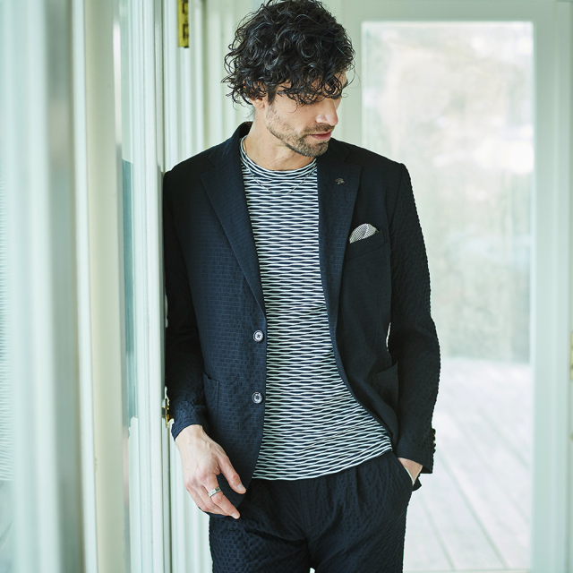 清涼機能素材ドットエアチェッカードサッカーセットアップスーツ