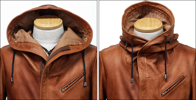 フード付き ライダースジャケット レザージャケット シングル