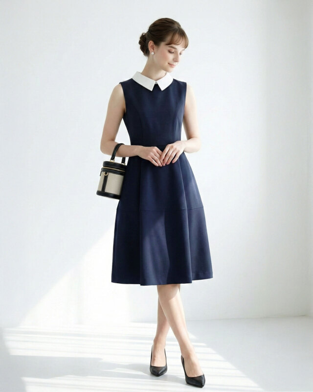 キレイ ワンピ セーラ】お色展開：ブラック,ネイビー ／ サイズ展開