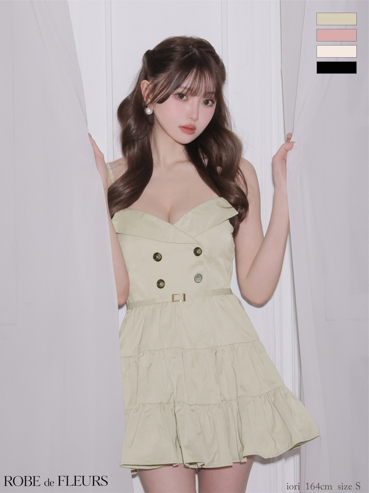 XSサイズあり】シャーリングサテンウエストスリットフレアミニキャバ