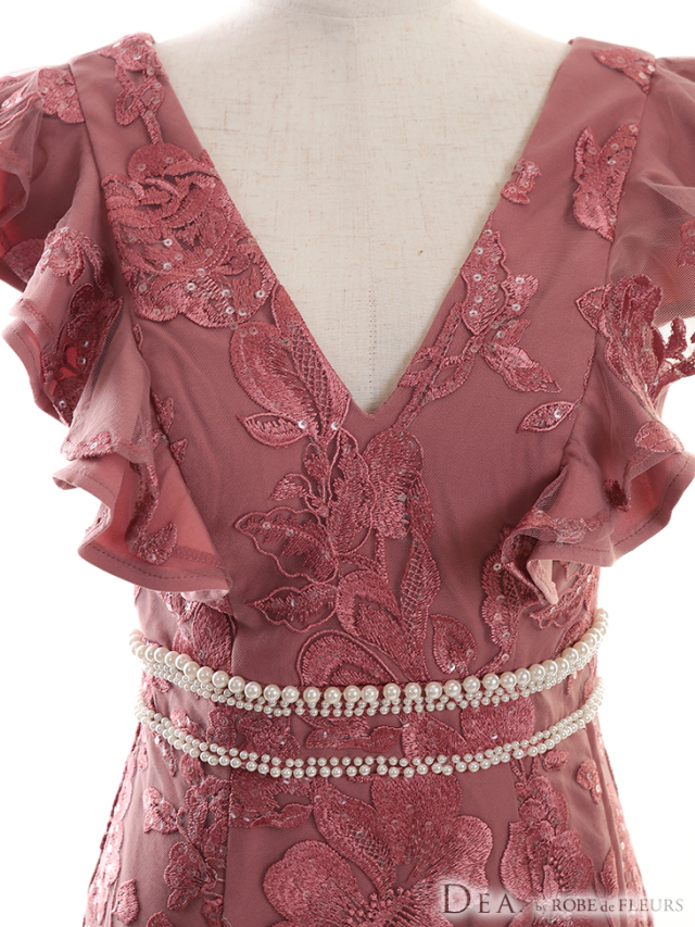 Lサイズあり】刺繍レースxフリルタイトミニキャバドレス(DE2445)