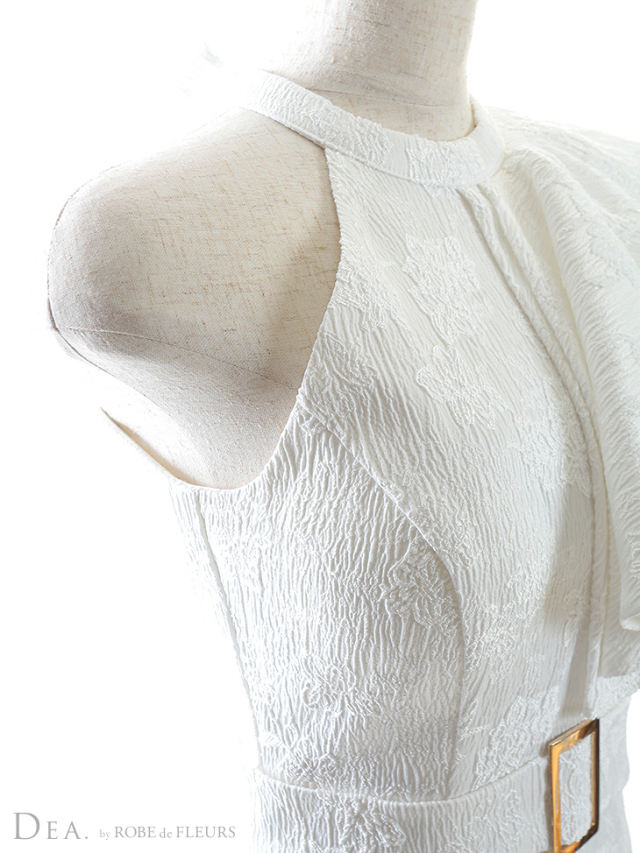 Lサイズあり】片サイドフリルxジャガードタイトミニキャバドレス