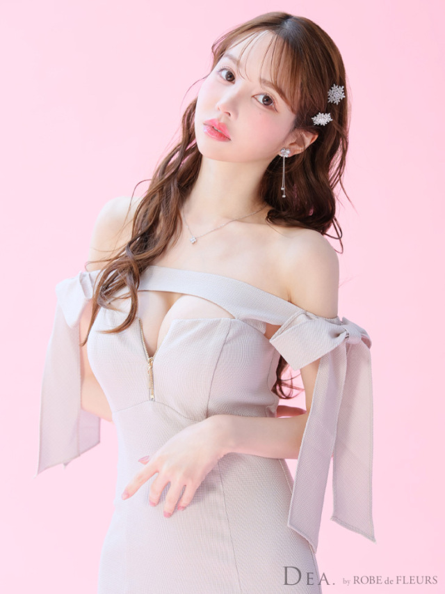 Lサイズあり】オフショルリボンバストジップマーメイドロングキャバ