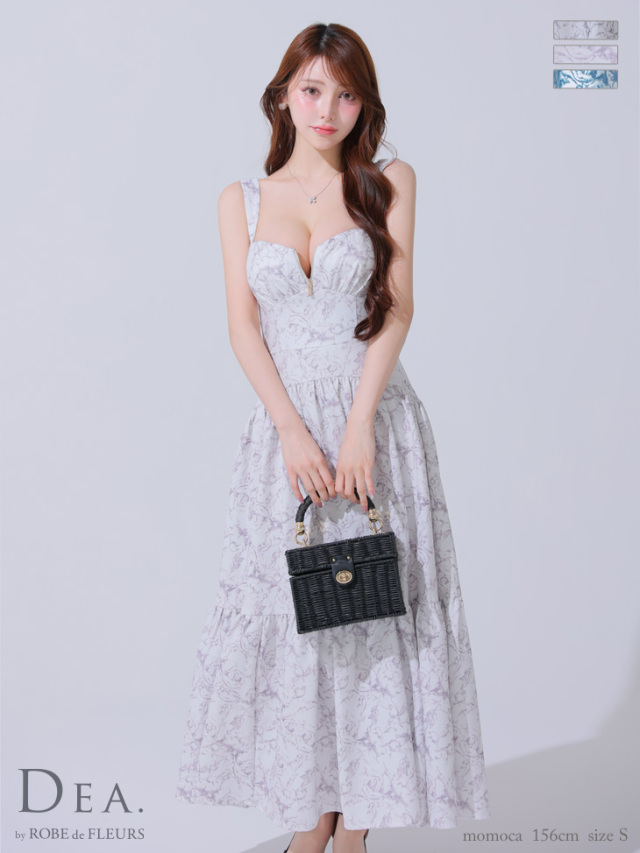 Lサイズあり】花柄バストジップフレアロングキャバドレス(DE3778)